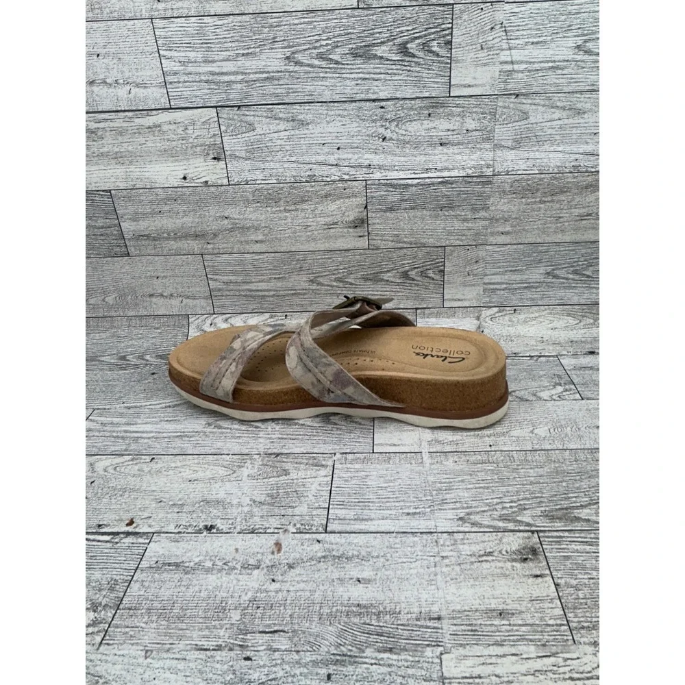Clarks Collection Mira‎ Tide Women Sz 6M Taupe Floral Slide Sandals 261662364035